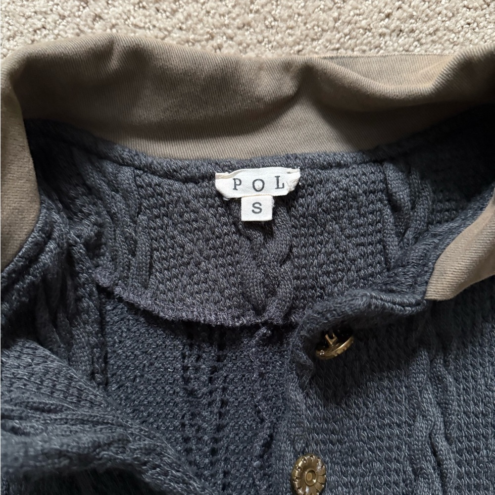 POL Blue and Tan Patchwork Shacket - Picture 5 of 6